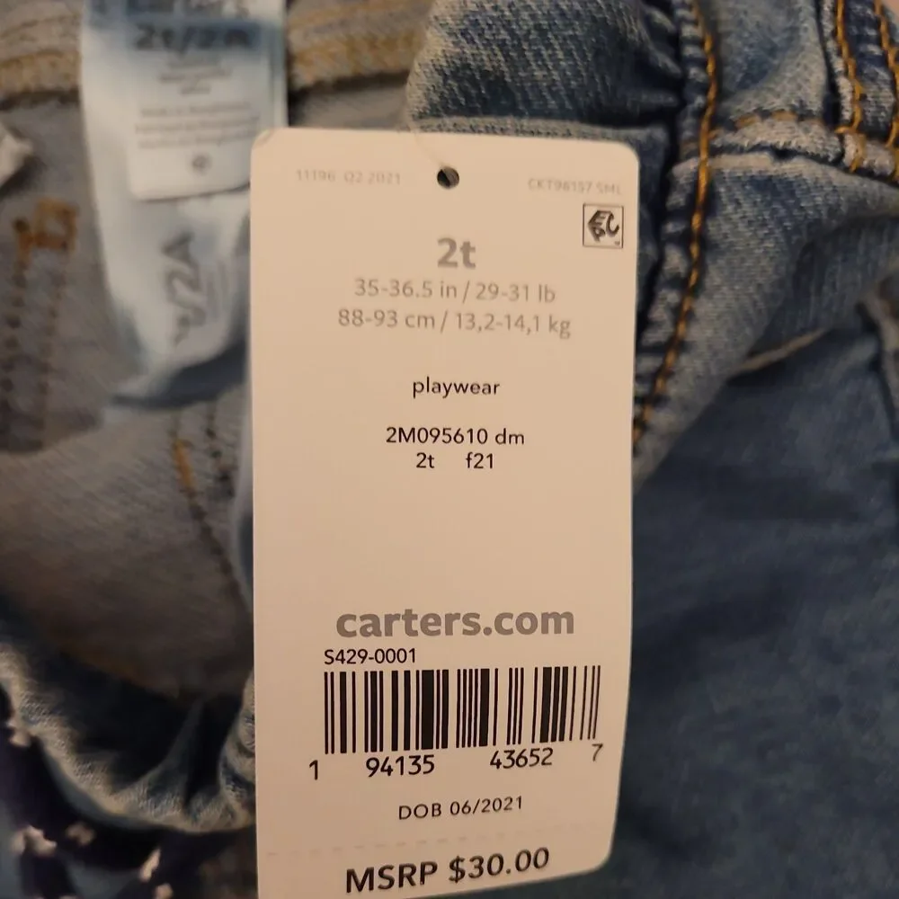 Carter's Toddler Pull-on Denim Pants Drawstring Elastic Waist 2T NWT
